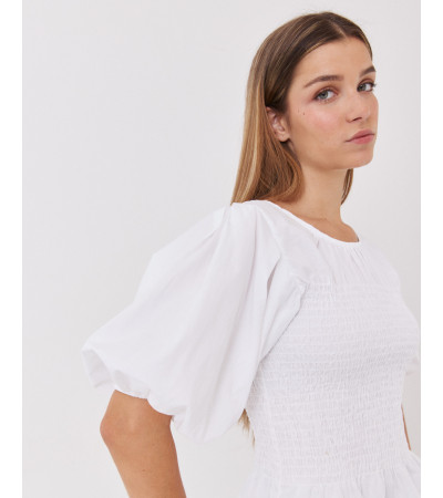 BLUSA NIDO DE ABEJA CON MANGA ABULLONADA | MULAYA