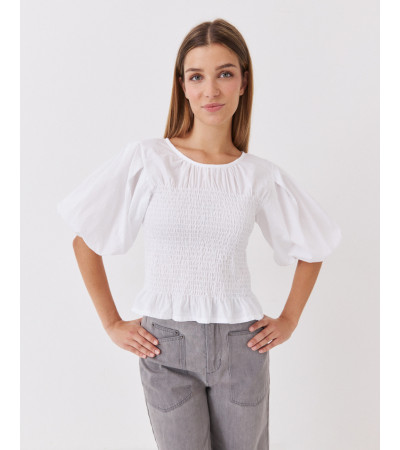 BLUSA NIDO DE ABEJA CON MANGA ABULLONADA | MULAYA