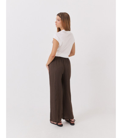 PANTALÓN WIDE LEG DE MEZCLA DE LINO CON CINTURA ELÁSTICA | MULAYA