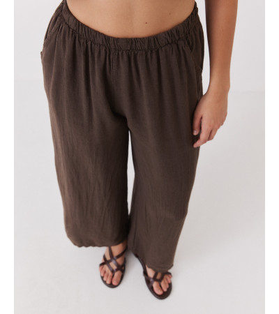 PANTALÓN WIDE LEG DE MEZCLA DE LINO CON CINTURA ELÁSTICA | MULAYA