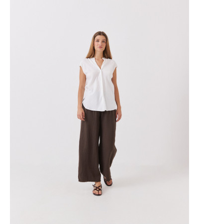 PANTALÓN WIDE LEG DE MEZCLA DE LINO CON CINTURA ELÁSTICA | MULAYA