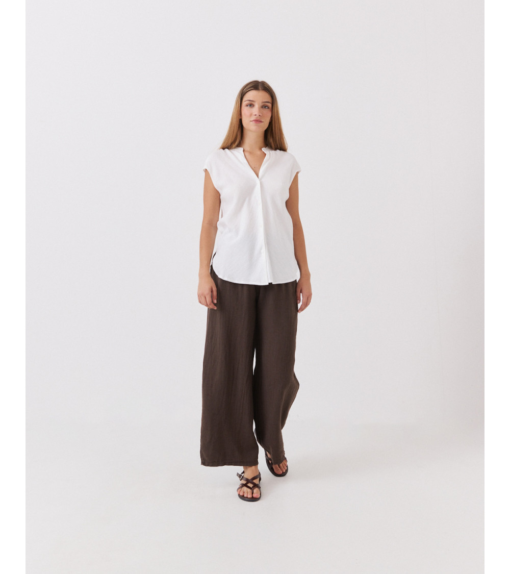 PANTALÓN WIDE LEG DE MEZCLA DE LINO CON CINTURA ELÁSTICA | MULAYA