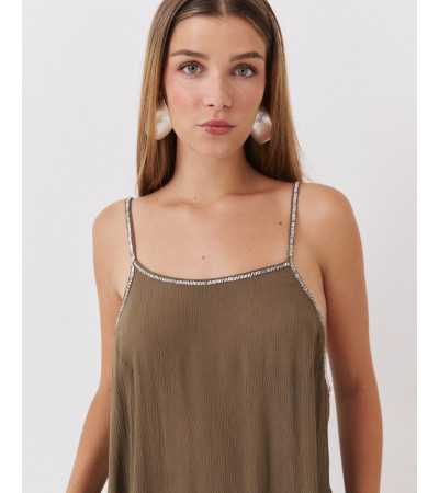 VESTIDO LARGO DE TIRANTES CON CANUTILLOS BRILLANTES | MULAYA