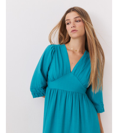 VESTIDO LARGO CON VOLANTES Y DETALLES BORDADOS | MULAYA