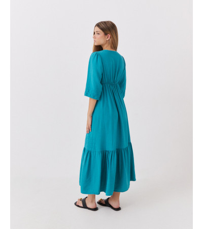 VESTIDO LARGO CON VOLANTES Y DETALLES BORDADOS | MULAYA