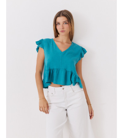 BLUSA CON VOLANTES EN MANGAS Y BAJO | MULAYA