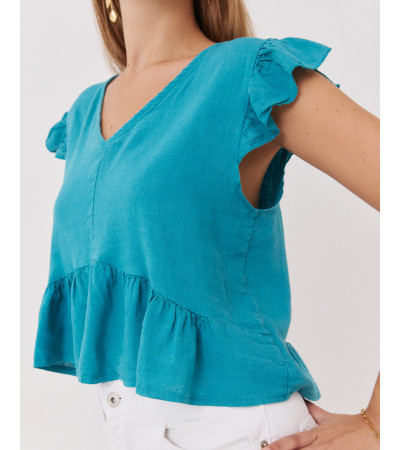 BLUSA CON VOLANTES EN MANGAS Y BAJO | MULAYA