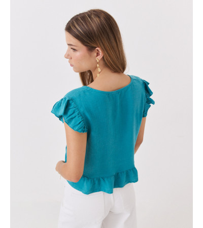 BLUSA CON VOLANTES EN MANGAS Y BAJO | MULAYA