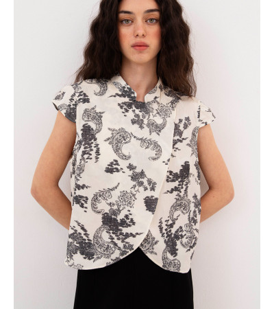 BLUSA ORIENTAL CRUZADA CON CUELLO MAO | MULAYA