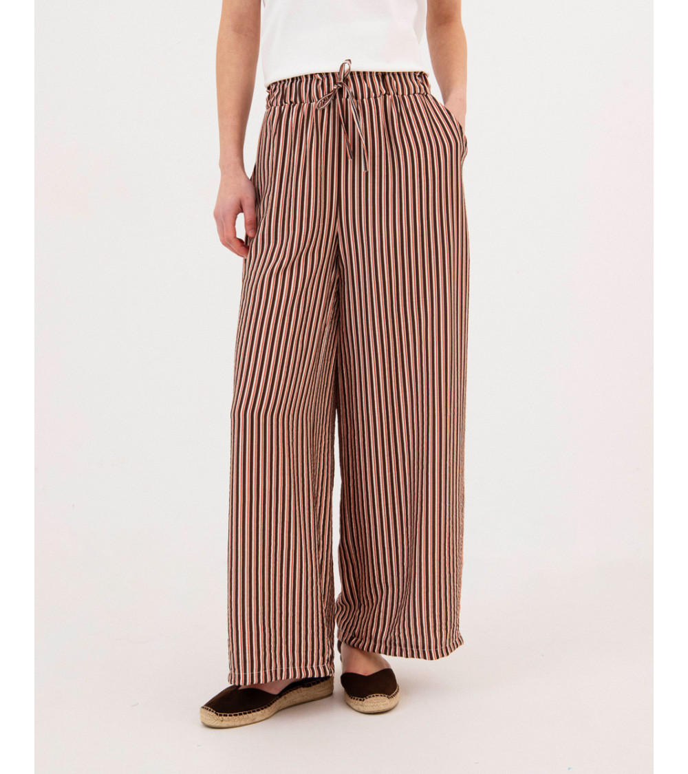 PANTALÓN WIDE LEG DE RAYAS CON LAZADA | MULAYA