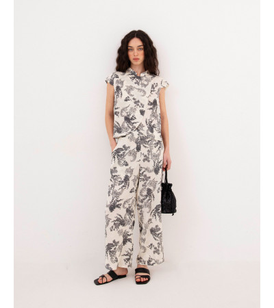 PANTALÓN WIDE LEG CON BORDADO ORIENTAL | MULAYA
