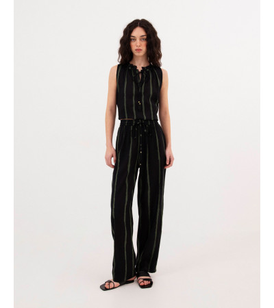 PANTALÓN ANCHO ESTAMPADO RAYAS CON BORLAS | MULAYA