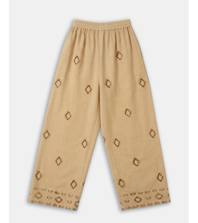 PANTALÓN ANCHO CON BORDADOS GEOMÉTRICOS | MULAYA