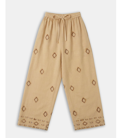 PANTALÓN ANCHO CON BORDADOS GEOMÉTRICOS | MULAYA