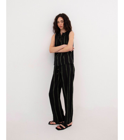 BLUSA DE RAYAS CON VOLANTES Y CORDONES | MULAYA