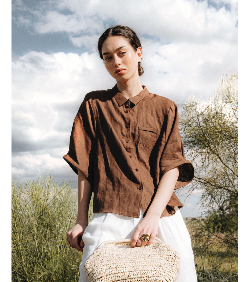CAMISA DE LINO CON BOLSILLO FRONTAL | MULAYA