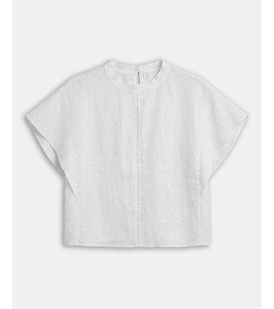 BLUSA DE LINO CON ENCAJE Y VOLANTES | MULAYA