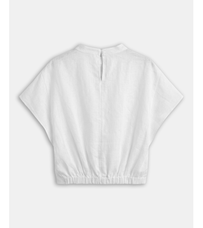 BLUSA DE LINO CON ENCAJE Y VOLANTES | MULAYA