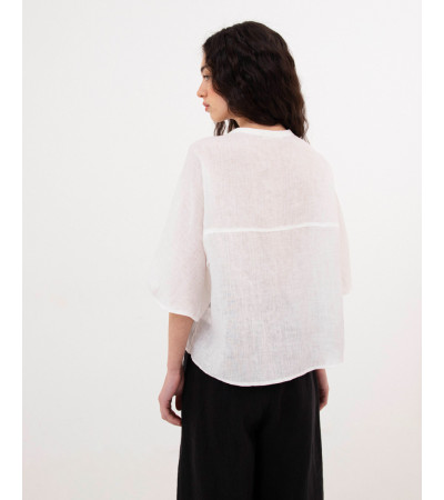 CAMISA DE LINO CON MANGAS EFECTO GLOBO | MULAYA