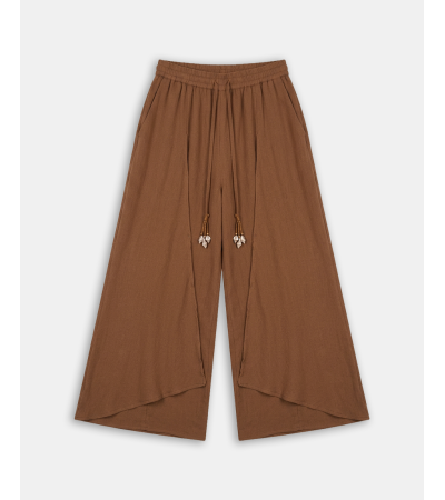 PANTALÓN PALAZZO CON VOLANTES EFECTO CAPA | MULAYA