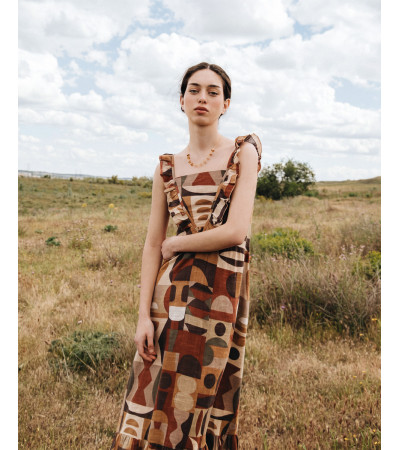 VESTIDO LARGO ESTAMPADO CON VOLANTES | MULAYA