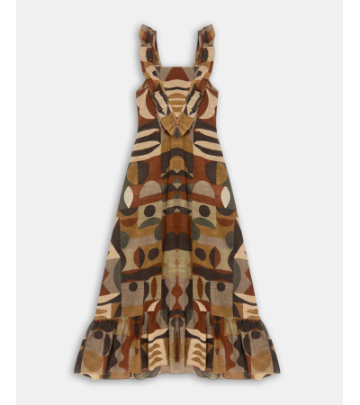 VESTIDO LARGO ESTAMPADO CON VOLANTES | MULAYA