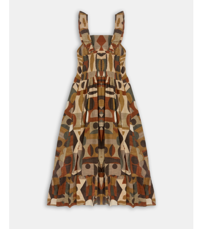 VESTIDO LARGO ESTAMPADO CON VOLANTES | MULAYA