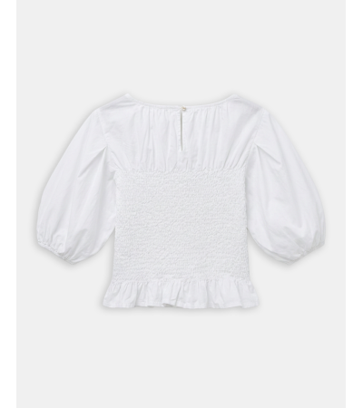 BLUSA NIDO DE ABEJA CON MANGA ABULLONADA | MULAYA