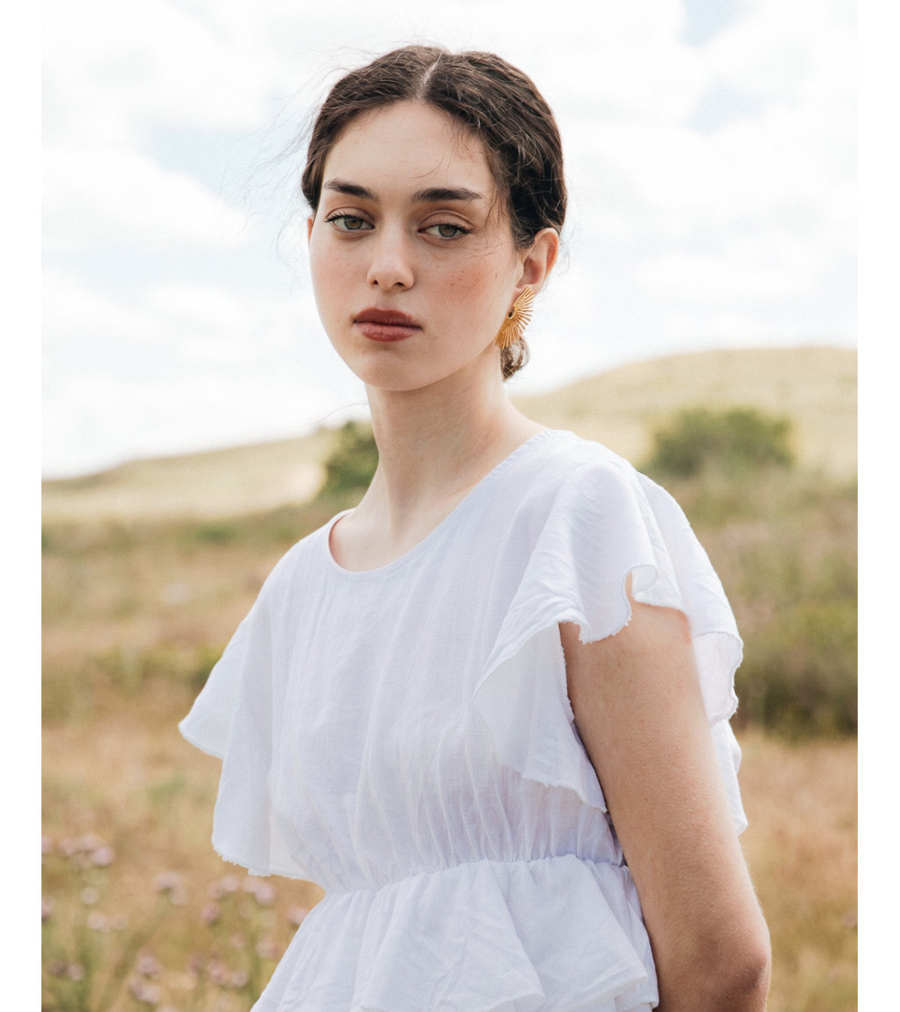 BLUSA CON CINTURA ELÁSTICA Y VOLANTES | MULAYA