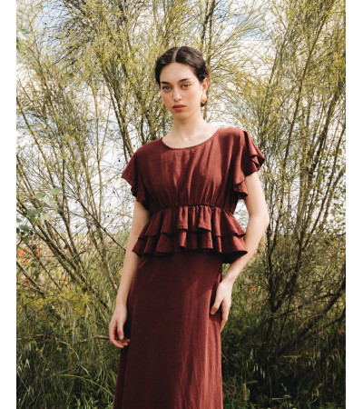 BLUSA CON CINTURA ELÁSTICA Y VOLANTES | MULAYA