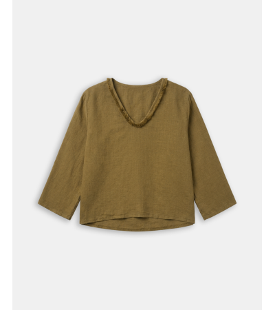 BLUSA MANGA LARGA CON FLECOS EN CUELLO | MULAYA