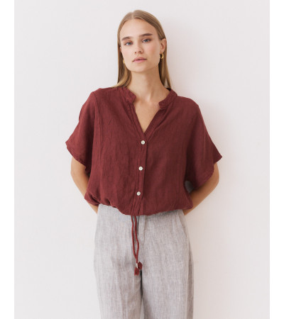 BLUSA LINO CUELLO MAO ESCOTE V BOTONES | MULAYA