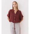 BLUSA LINO CUELLO MAO ESCOTE V BOTONES | MULAYA