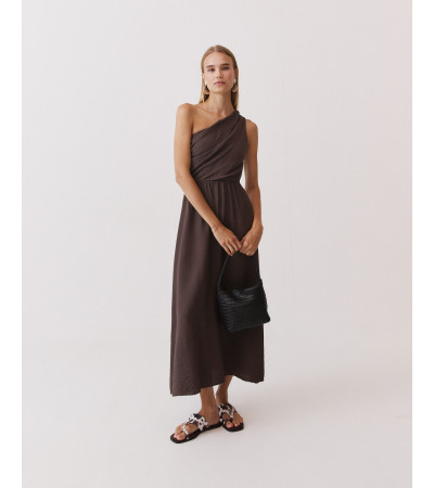 VESTIDO LARGO ASIMÉTRICO DRAPEADO TIRANTE | MULAYA