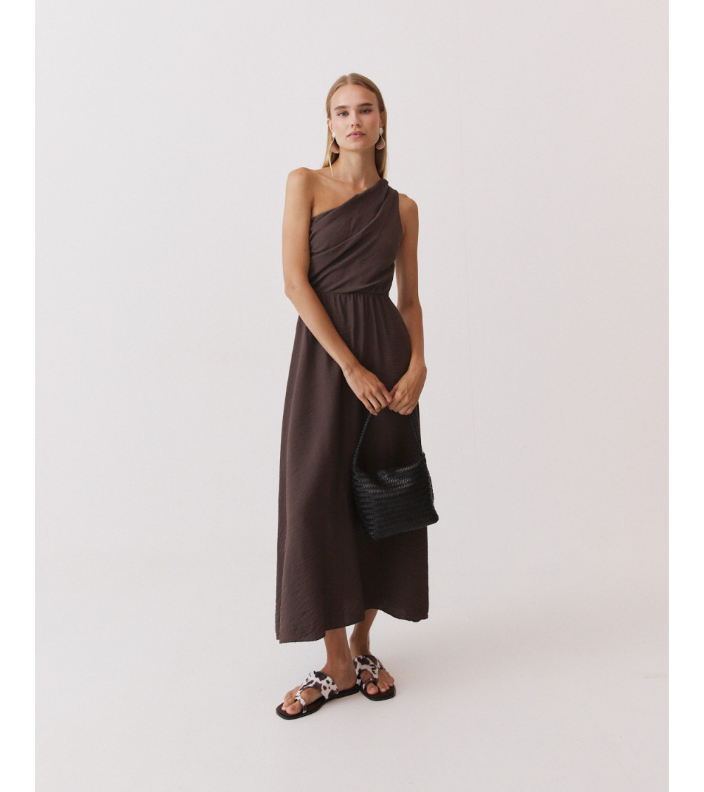 VESTIDO LARGO ASIMÉTRICO DRAPEADO TIRANTE | MULAYA