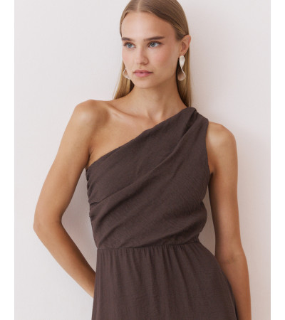 VESTIDO LARGO ASIMÉTRICO DRAPEADO TIRANTE | MULAYA