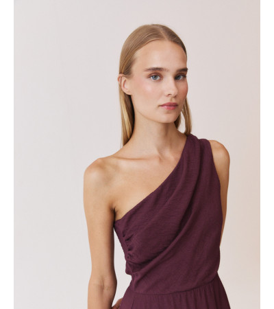 VESTIDO LARGO ASIMÉTRICO DRAPEADO TIRANTE | MULAYA