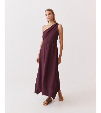 VESTIDO LARGO ASIMÉTRICO DRAPEADO TIRANTE | MULAYA