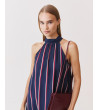 VESTIDO LARGO HALTER RAYAS VOLANTE | MULAYA