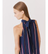 VESTIDO LARGO HALTER RAYAS VOLANTE | MULAYA