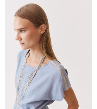 BLUSA CON DETALLES DE BRILLOS Y CINTURÓN | MULAYA