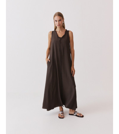 VESTIDO LARGO ESCOTE PICO MINI VOLANTES | MULAYA