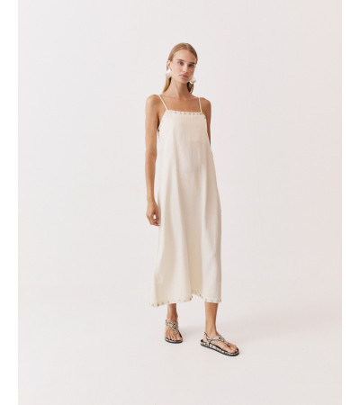 VESTIDO LARGO ESCOTE CUADRADO TIRANTES BOTONES | MULAYA