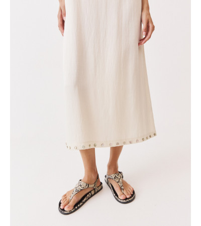 VESTIDO LARGO ESCOTE CUADRADO TIRANTES BOTONES | MULAYA