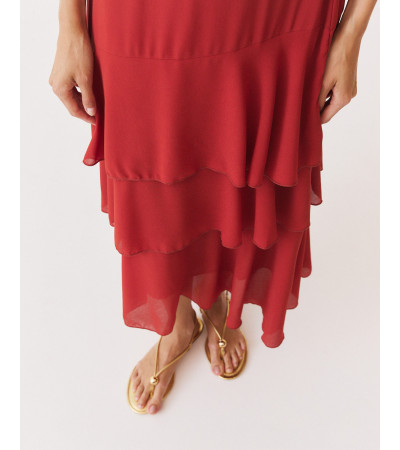 VESTIDO LARGO HALTER VOLANTES CAPAS DRAPEADO | MULAYA