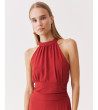 VESTIDO LARGO HALTER VOLANTES CAPAS DRAPEADO | MULAYA