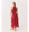 VESTIDO LARGO HALTER VOLANTES CAPAS DRAPEADO | MULAYA