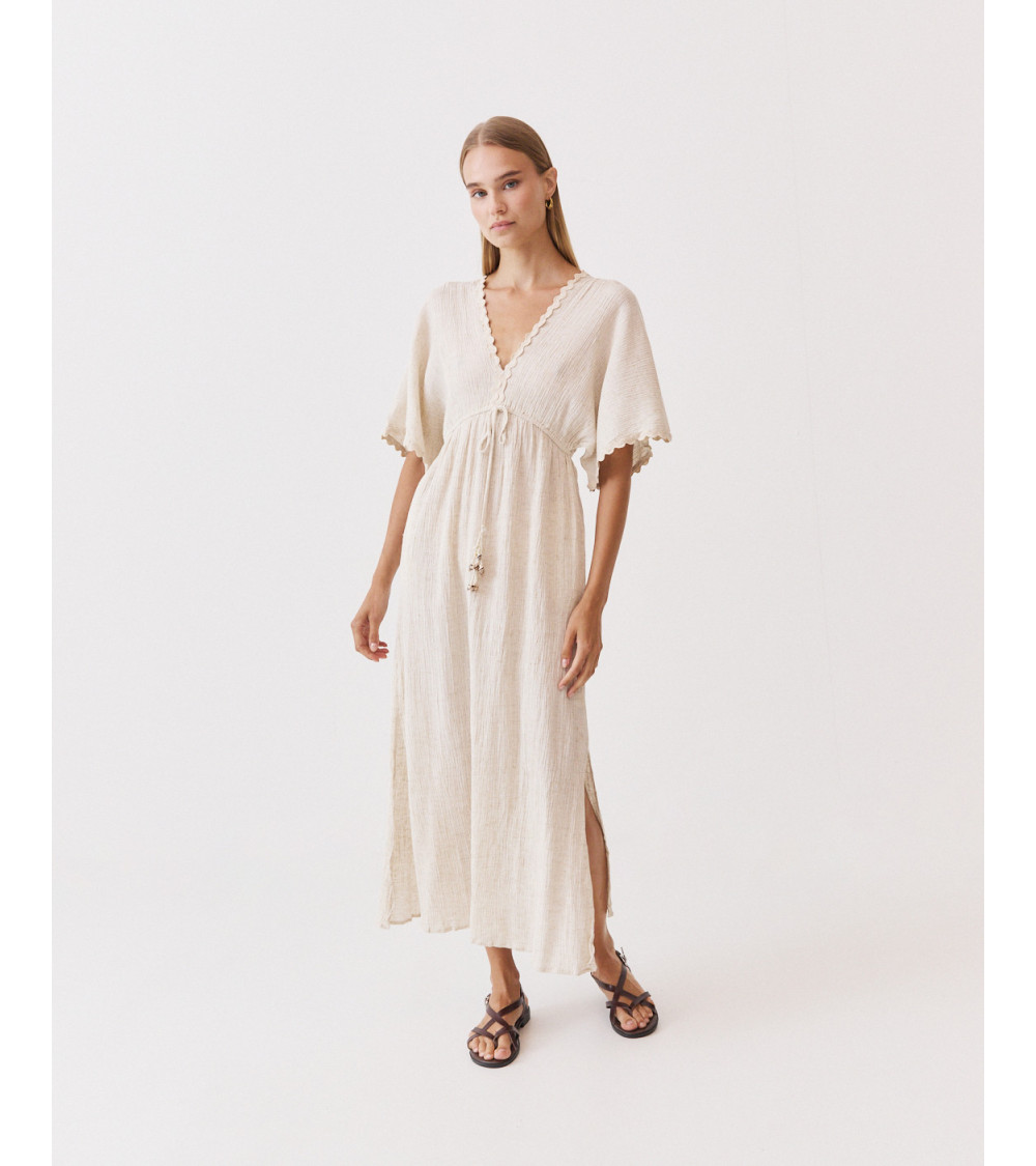 VESTIDO DE VISCOSA CON DETALLES DE ONDAS Y CONCHAS | MULAYA