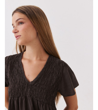BLUSA LINO NIDO DE ABEJA Y CORTE PEPLUM | MULAYA