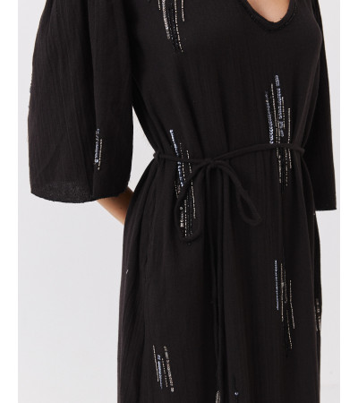 VESTIDO LARGO CON BORDADOS DE LENTEJUELAS | MULAYA
